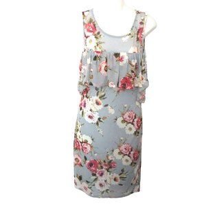 Potters Pot Women's Sleeveless Floral Dress Mesh Lined M Medium Gray